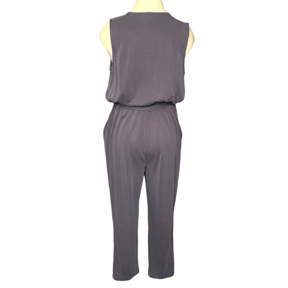 Dex Gray Hi Rise Jumpsuit Modal Blend Sz S Sleeveless Wrap V Neck Belted Romper - Picture 4 of 14
